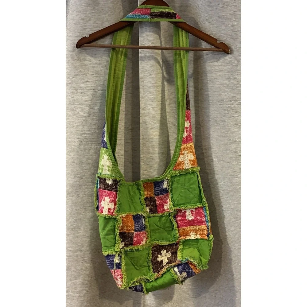 Vintage Handmade Patchwork Crossbody Bag Cross Appliqués Boho Festival